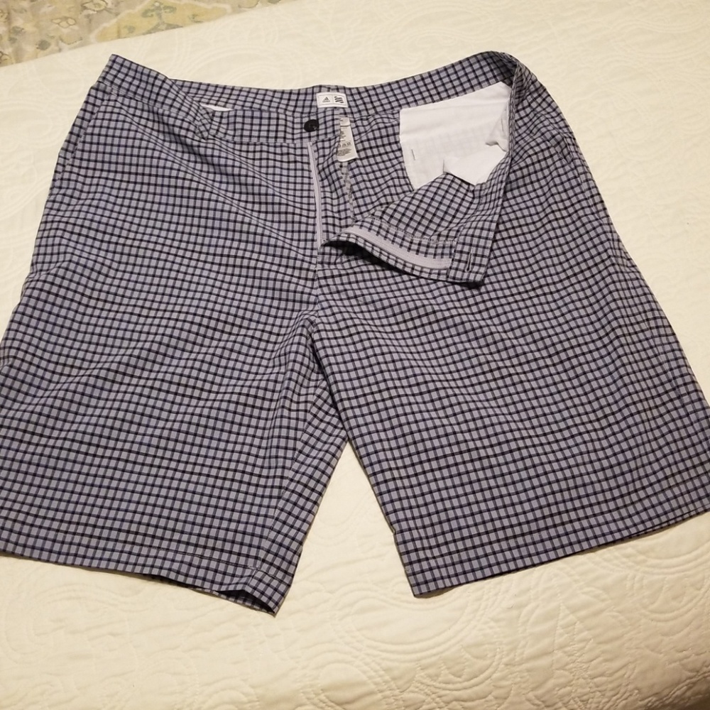Gray/Navy checkered Adidas golf shorts